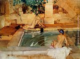 Sir William Russell Flint Canvas Paintings - Gleaming Limbs And Cool Waters
